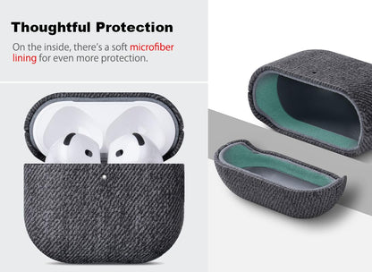 Haobobro Handmade Case - for AirPods 4 Case Cover - Selected Skin-Friendly Vegan Leather, Woolen Fabric Cloth Style, Drop Protective Hard Cover for AirPods 4th Generation Earbuds - Black