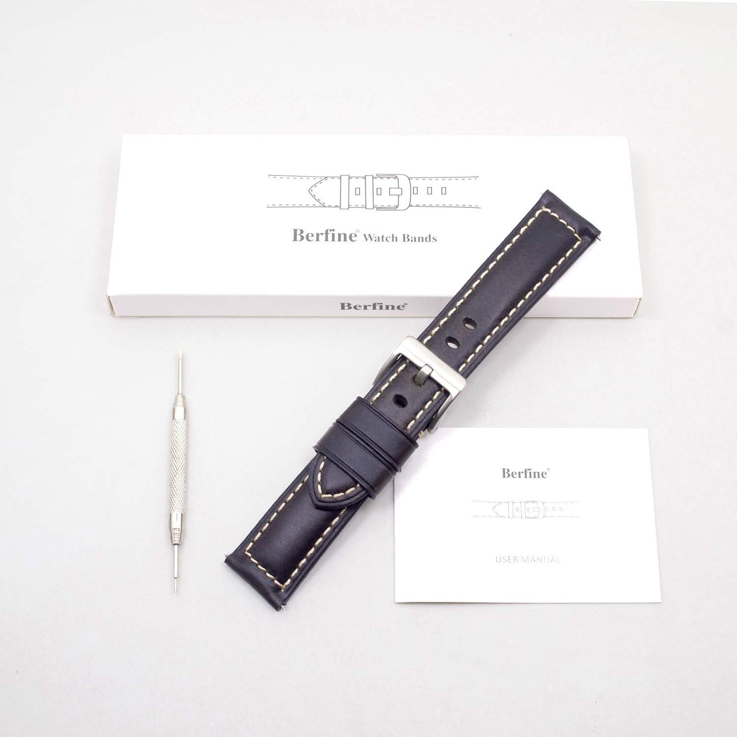 Berfine 18mm Quick Release Retro Leather Watch Band,Vintage Oil-tanned Pull-up Leather Watch Strap Replacement,Black Brown
