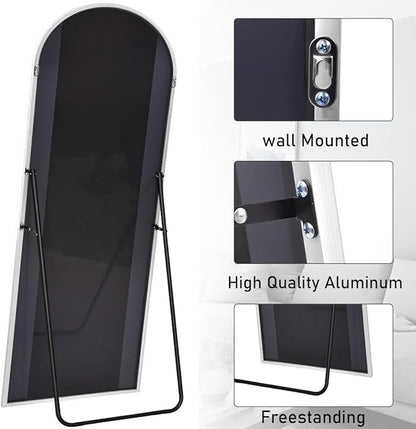 Arched Floor Mirror, 58 "x 18" Full Length Mirror Wall Mirrors Hanging or Leaning Arched-Top Full Body Mirrors with Stand for Bedroom, Dressing Room, White