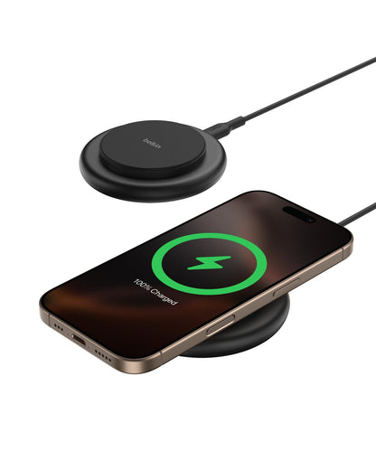 Belkin Magnetic Wireless Charging Pad 15W - MagSafe-Compatible Qi2-Certified Wireless Charging Station, iPhone Charger for Apple iPhone 16, 15, 14 Series, AirPods w/Non-Slip Base - Black (No PSU)