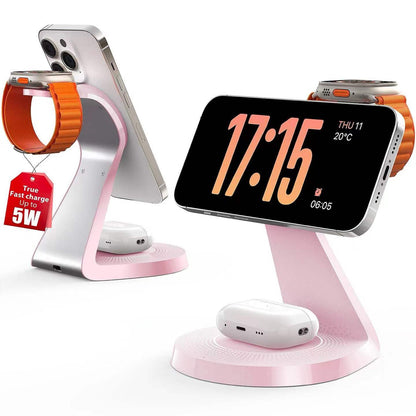3 in 1 Charging Station for Apple Devices,Mag-Safe Charger Stand Fast Charging,Wireless Charger for iPhone 16/15/14/13/12 Series,& AirPods,& iWatch(USB-C Charger Included)