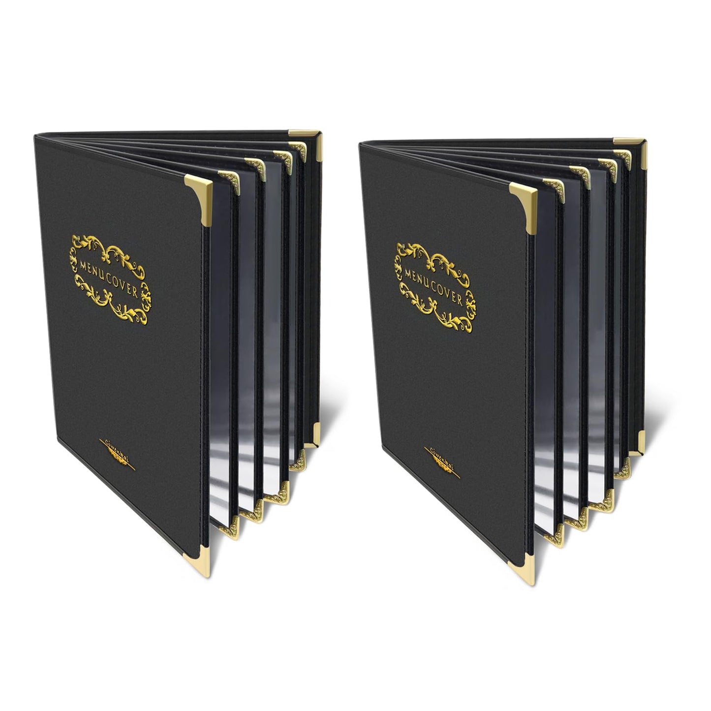 Menu-Covers 8.5 X 11 inch Restaurant - 2 Pack Menu Holder 4 Page 8 View Premium Faux Leather Transparent Black for Bar Cafe Book Folder