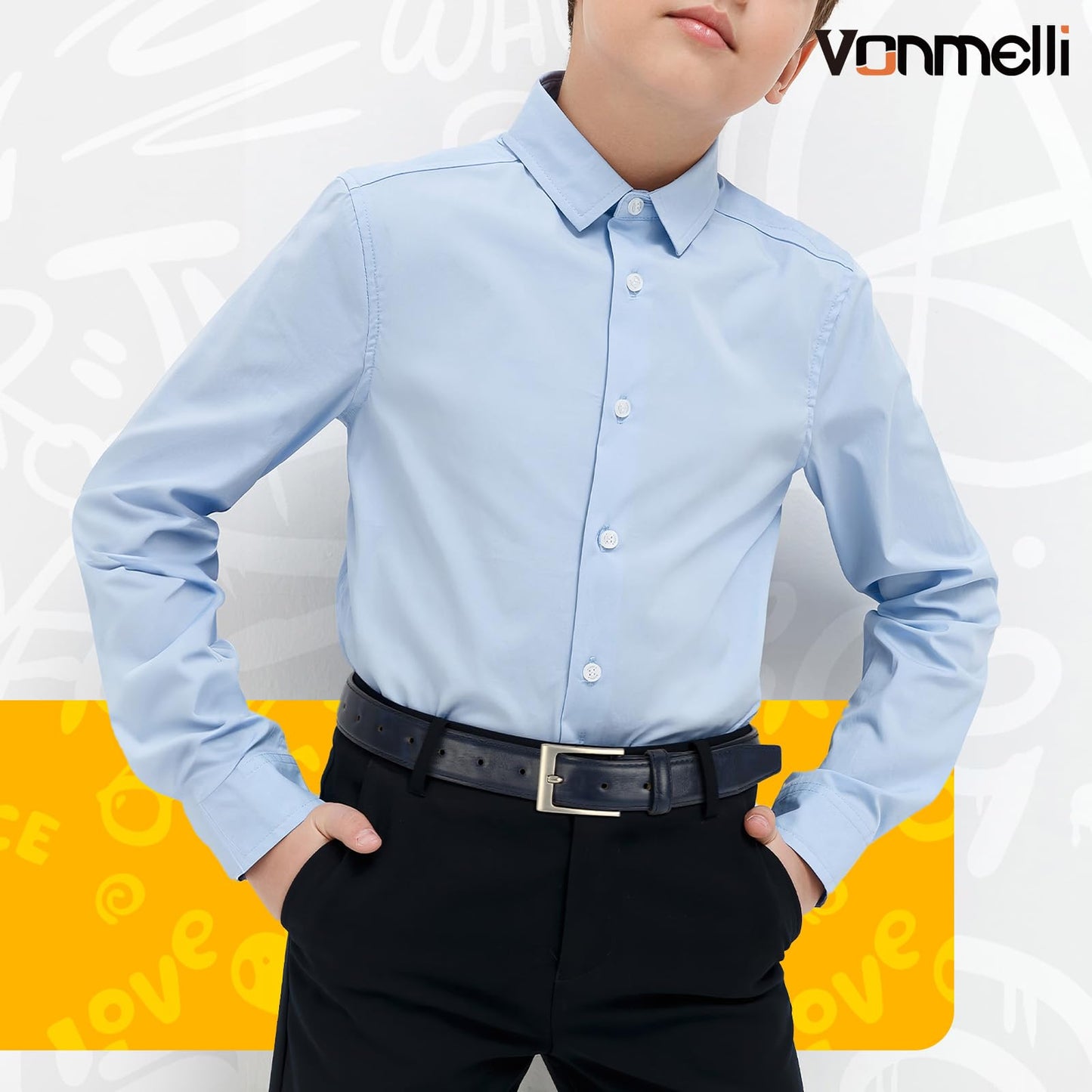VONMELLI Boys Belt Leather Kids Blue Belt for Dress Jeans Formal and Casual Pants School Uniform Belts, XXL