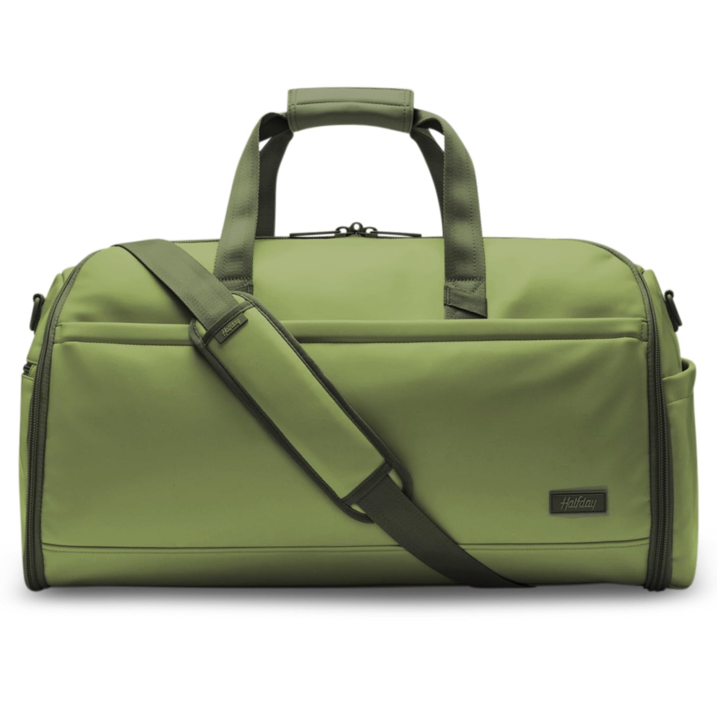 Halfday Convertible 2-in-1 Vegan Leather Premium Garment Duffel Weekender Bag 45L (Carry-on, Wrinkle-Free Travel, Hanging Suit Compartment, Shoe Pockets, Trolley Sleeve), Leaf