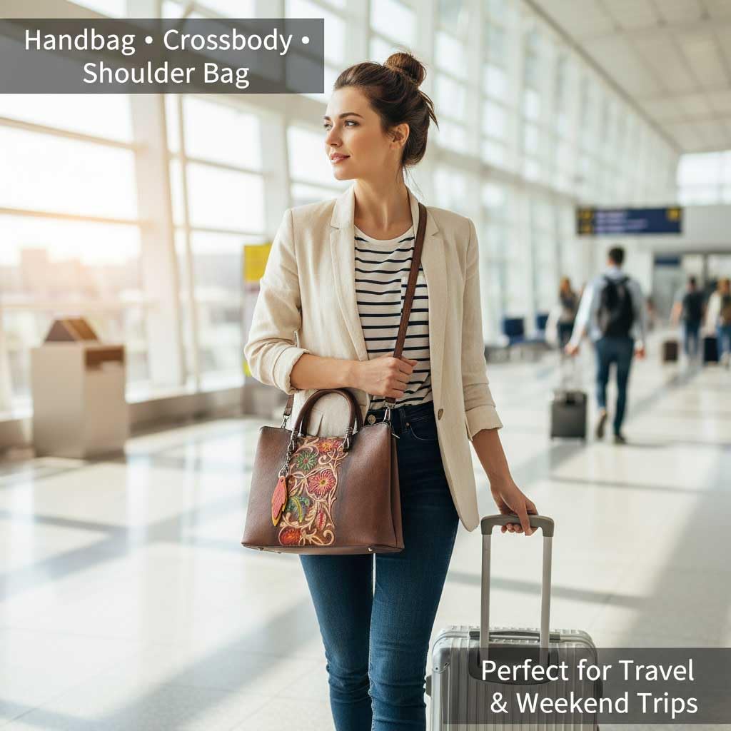 Genuine Leather Vintage Embossed Handbag for Women - Artisanal Cowhide Floral Crossbody Purse with Unique Craftsmanship (coffee)
