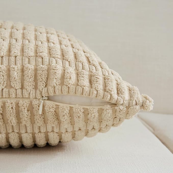 Fancy Homi Tan Lumbar Decorative Throw Pillow Covers 12x20 Inch for Living Room Couch Bedroom, Soft Corduroy Rectangle Solid Cushion Case 30x50 cm, Beige Rustic Farmhouse Boho Home Decor