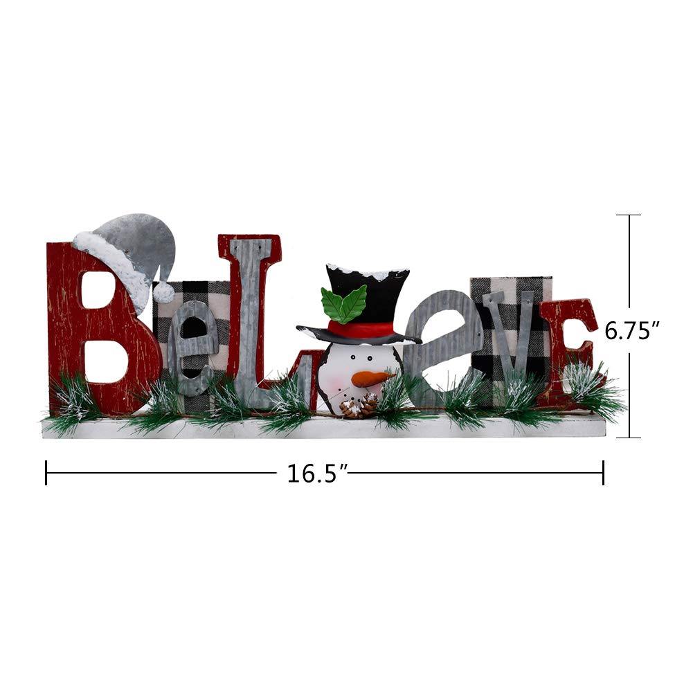 Morning View Wooden Believe Sign - Rustic Christmas Decor, Wood Letters Seasonal Word Cutout Block, Table Decorations, Snowman Table Sign, Holiday Xmas Home Decor