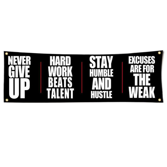 "NEVER GIVE UP" Motivational Gym Banner - Fitness Wall Art for Home Gym & Office - Workout Encouragement Tapestry with Inspirational Quote for Exercise Room and Dorm Decor
