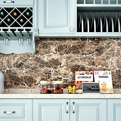 LACHEERY Dark Brown Marble Contact Paper for Cabinets Peel and Stick Wallpaper for Kitchen Countertops Removable Backsplash Self Adhesive Granite Wallpaper Counter Top Covers Old Furniture 15.8"x80"