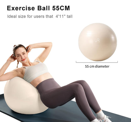 YR Exercise Ball 21.6'' Yoga Ball for Workout Pregnancy Stability, Anti Burst Fitness Ball for Home Gym & Office Chair, Core & Balance Training, Physical Therapy - White