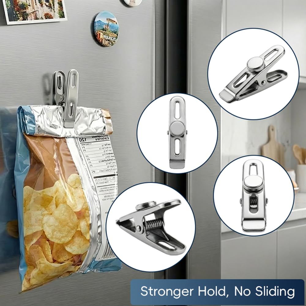 Magnetic Chip Bag Clips for Fridge, 12 Pack Heavy Duty Fridge Magnet with Strong Neodymium, Food Storage & Office Photo Calendar Holders
