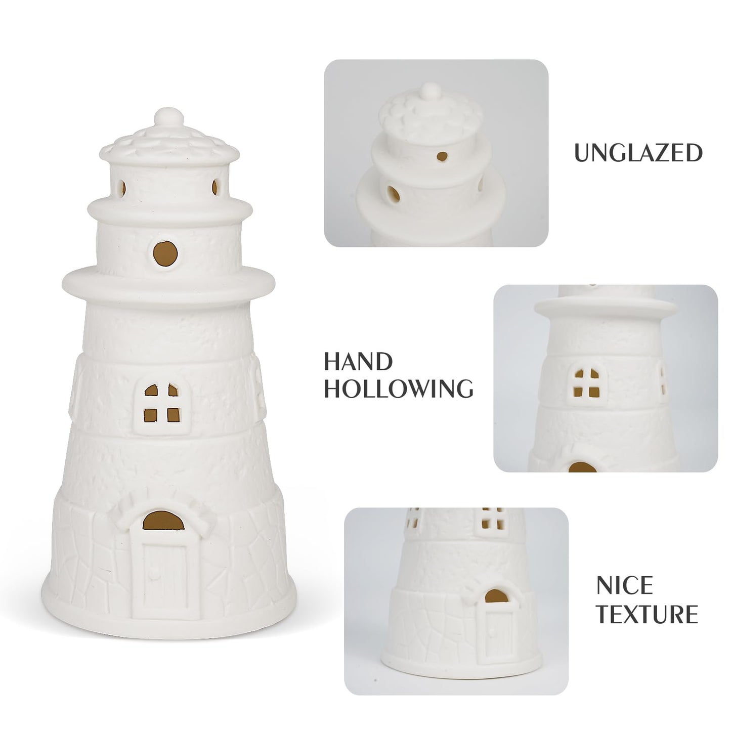ROSYCOUD White Ceramic Lighthouse Statue Lamp - Light House Book Shelf Decor Aesthetic,Beach Themed Room Decor,Nautical Coastal Ocean Decoration for Home Bedroom Bathroom Living Room