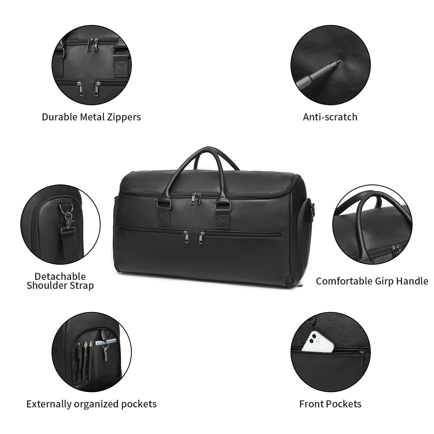 seyfocnia Carry On Garment Bag for Travel, Convertible Travel Garment Bag for Men Women, 2 in 1 Hanging Suitcase Suit Business Travel Bag, Black