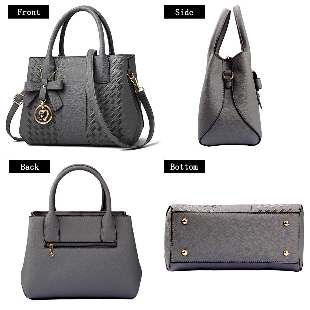 Jeniulet Purses and Handbags for Women Fashion Ladies PU Leather Top Handle Satchel Shoulder Tote Bags Dark Gray 10.2" x 3.9" x 7.9"