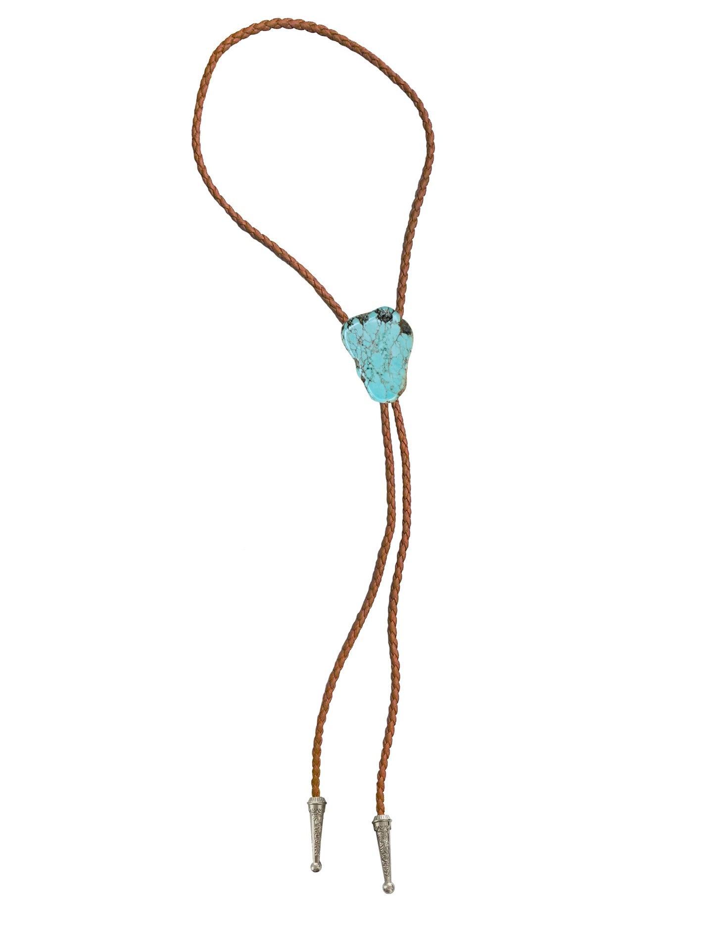 Daisy Del Sol Bolo Tie Turquoise Stone Braided Vegan Faux Leather Silver Tips Handmade Necklace Adjustable Western Jewelry