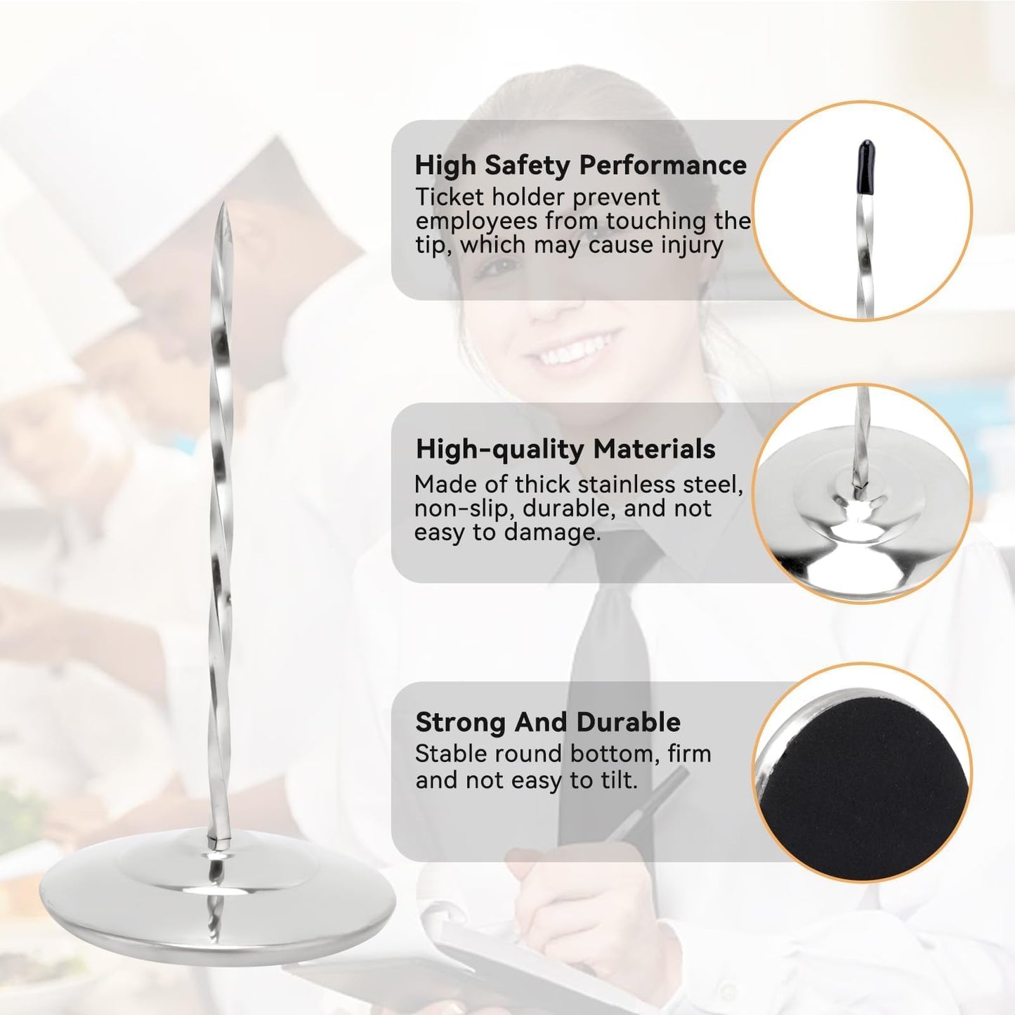 Receipt Spike Holder, Desk Receipt Holder Bill Fork Restaurant Ticket Stabber with Non-Slip Rubber Cover, 80mm Wide Base and Thick Rod for Restaurant Office Desk Memo Check Paper Organizer, Silver
