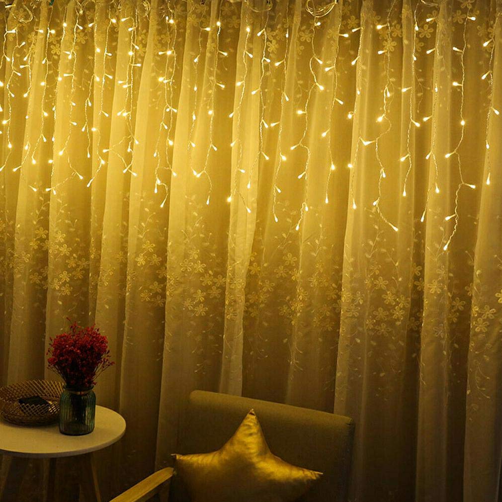 ZIMINGU Icicle Diwali Lights Outdoor, Christmas Hanging Window Curtains Dangling 16.4FT 216LEDs 8 Modes Weeping Willow Ceiling Fairy String Lights, Warm White, 5M