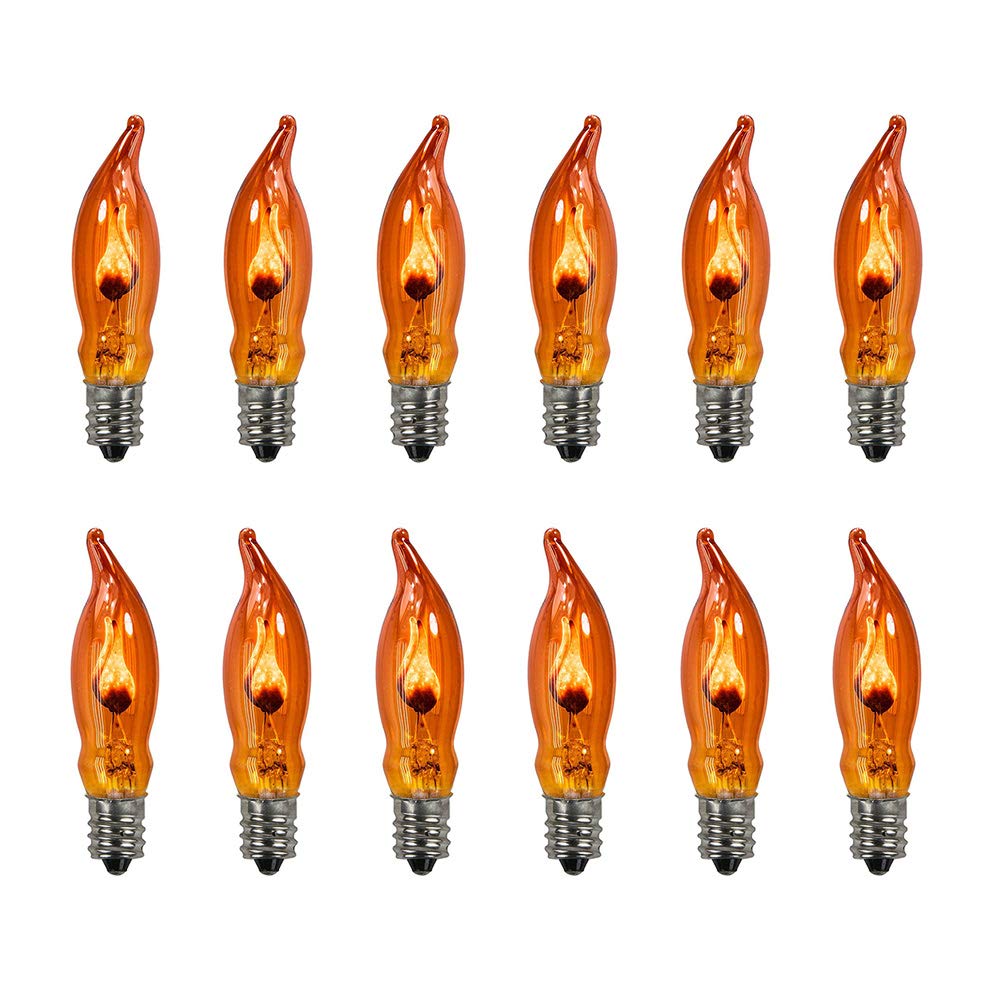 12 Pack Orange Halloween Flickering Flame Light Bulbs, E12 Candelabra Base, 1W, C18 Flicker Flame Night Light Replacement Bulbs for Candles Outdoor Christmas String Lights Chandeliers Sconces Decor