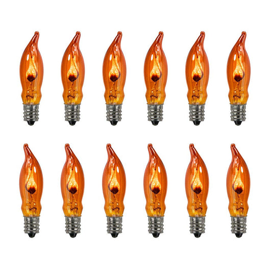 12 Pack Orange Halloween Flickering Flame Light Bulbs, E12 Candelabra Base, 1W, C18 Flicker Flame Night Light Replacement Bulbs for Candles Outdoor Christmas String Lights Chandeliers Sconces Decor