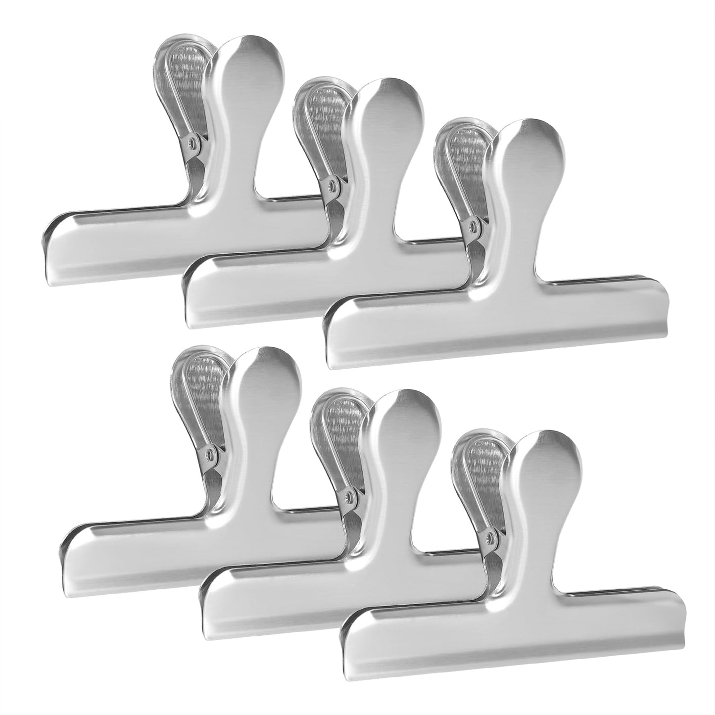 Komstuon 6 Pack Silver Chip Clips, 4.7 inch Stainless Steel Paper Clamps, Round Smooth Edge Bulldog Clips for Food Bags, Drawing, Home, Kitchen and Office