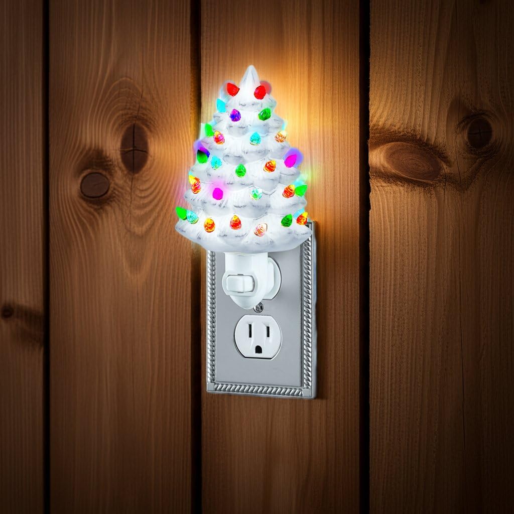 Collections Etc Ceramic Christmas Tree Night Light - 6"H, Nostalgic, Decorative Bathroom Decoration, Green