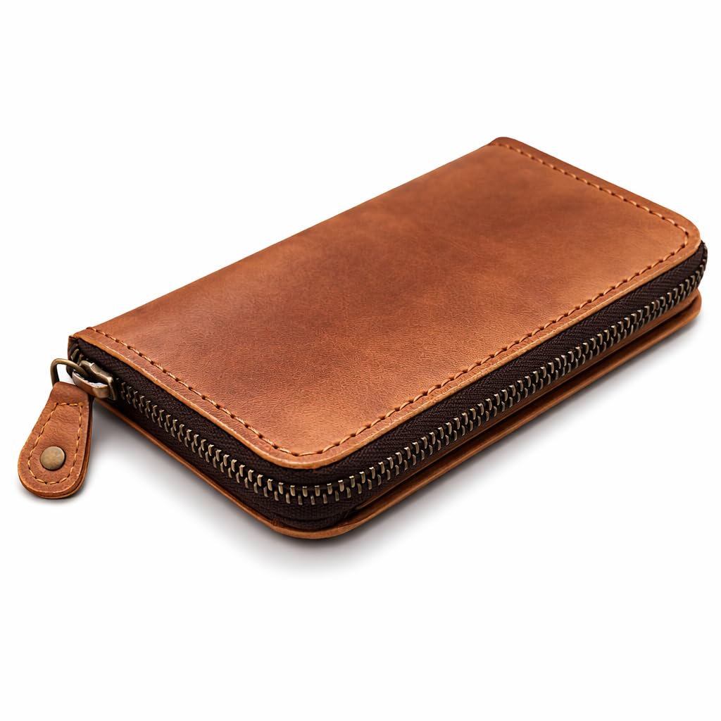 CestAntiQ Zippered Leather Journal Cover Compatible with Moleskine Cahier TWONE Original Kraft Elan Pitch Black Pocket Size 3.5 x 5.5 for Field Notes Notebook Memo Books with Pen Holder Handmade (Tan)
