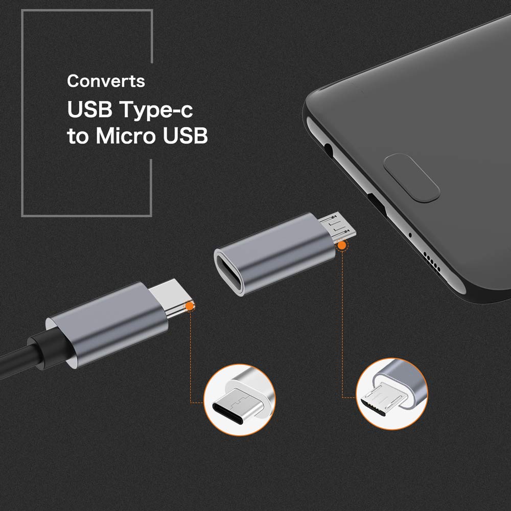 JXMOX USB C to Micro USB Adapter, (4-Pack) Type C Female to Micro USB Male Convert Connector Support Charge Data Sync Compatible with Samsung Galaxy S7 S7 Edge, Nexus 5 6 and Micro USB Devices (Grey)