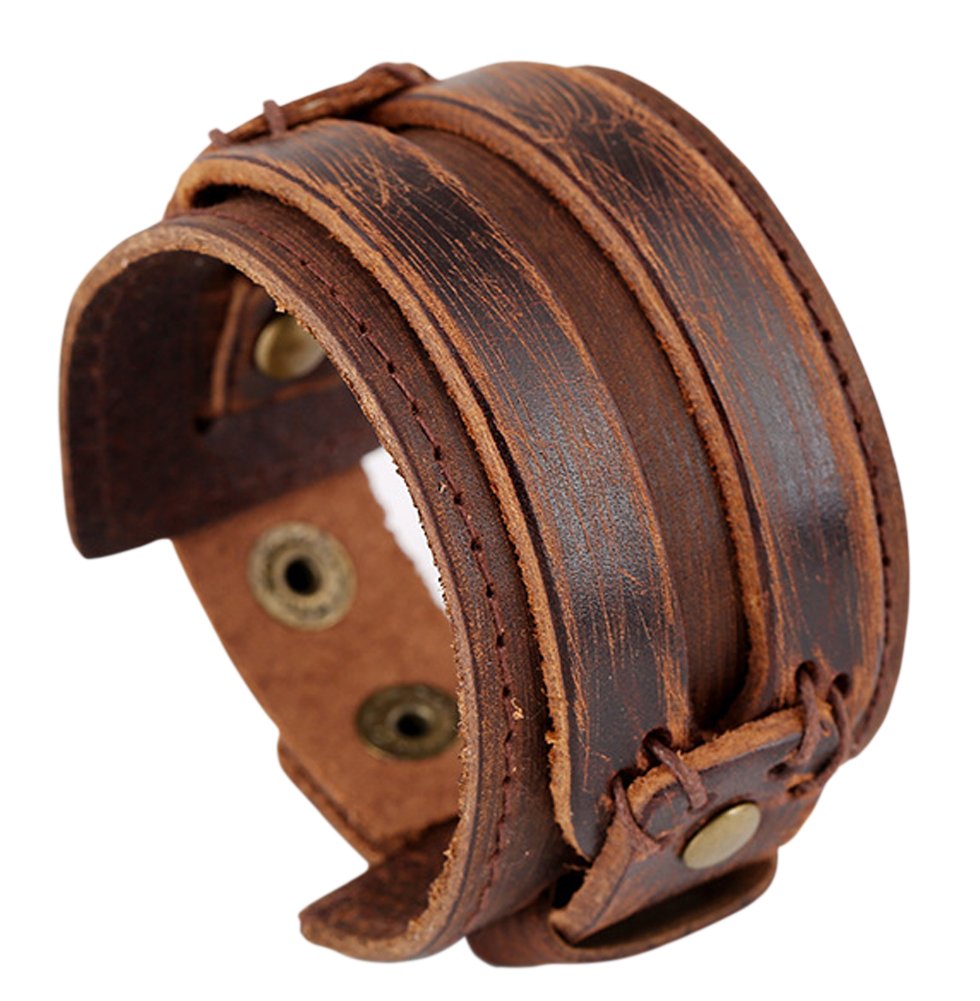 Hamoery Men Leather Bracelet Punk Braided Rope Alloy Bracelet Bangle Wristband
