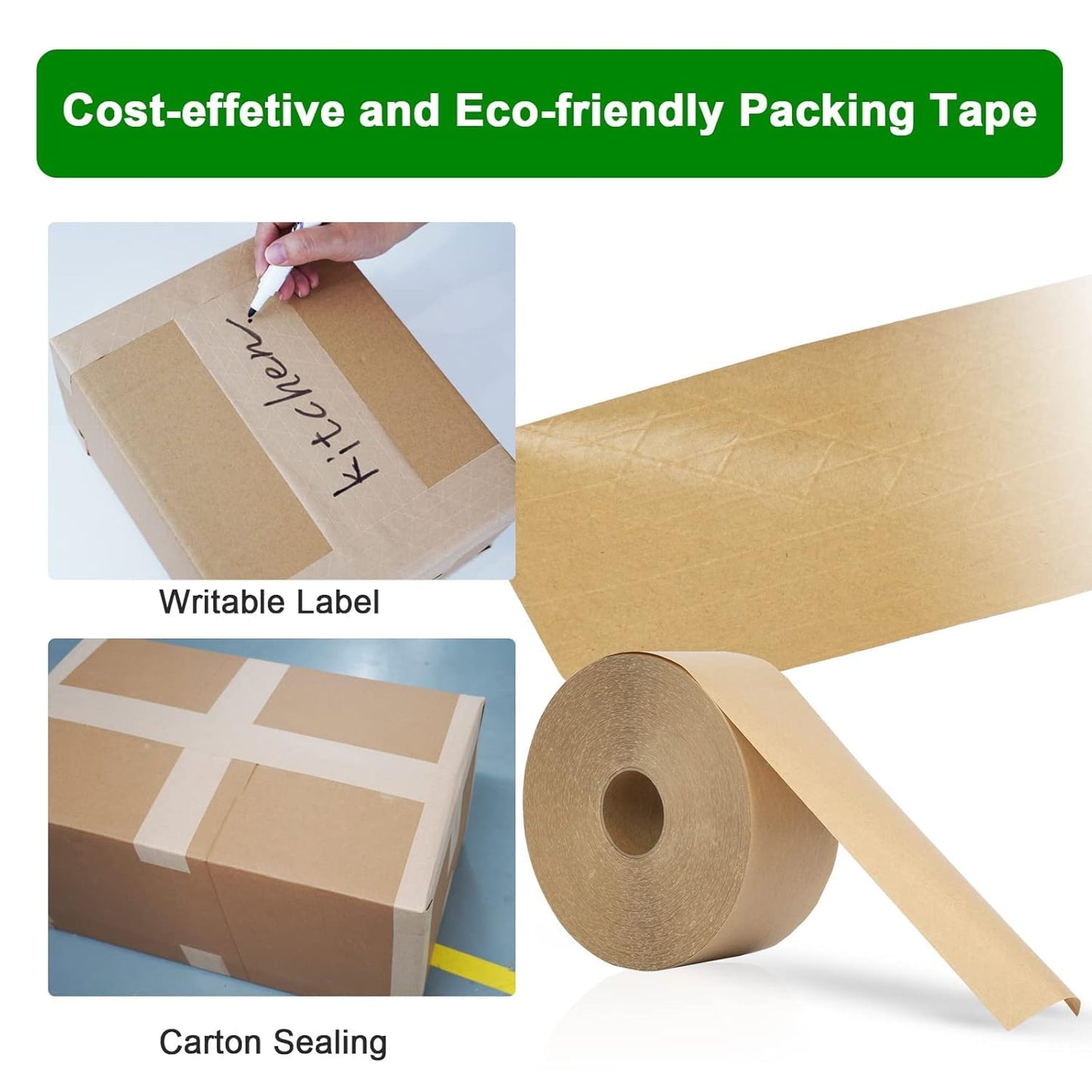 LOCKEDPAPER Water Activated Kraft Paper Tape – 5 Reinforced Fibers, 127gsm, 2.75" x 450ft, 2 Rolls – Heavy Duty for Shipping, Moving & Industrial Packaging