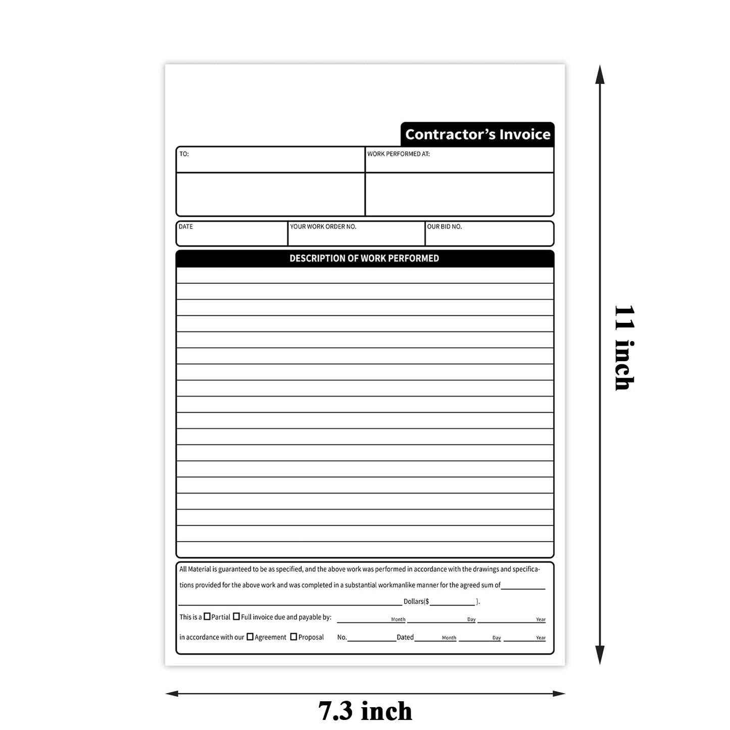 AMXZEA Contractor Invoice Books,3 Part Carbonless Contractor Estimate Book,Work Order Receipt Book with Carbon Copies,7.3 x 11 Inch (50 Sets)