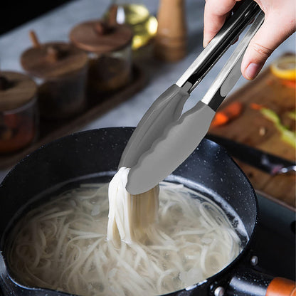 Small Silicone Tongs 7-Inch Mini Serving Tongs, Set of 3 (Black Gray White)