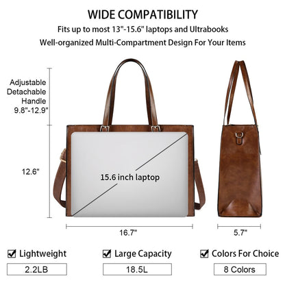 Laptop Bag for Women Waterproof Lightweight Leather 15.6 Inch Computer Tote Bag Business Office Briefcase Large Capacity Handbag Shoulder Bag Professional Office Work Bag