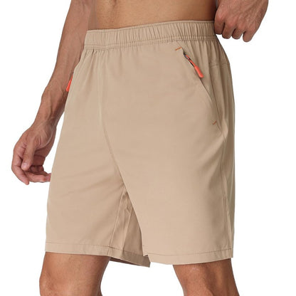 Rapoo Athletic Shorts for Men Gym Workout Shorts 7 Inch Inseam with Zipper Pockets Summer Quick Dry Lightweight Breathable Elastic Waist Sports Running Shorts for Men Khaki XL