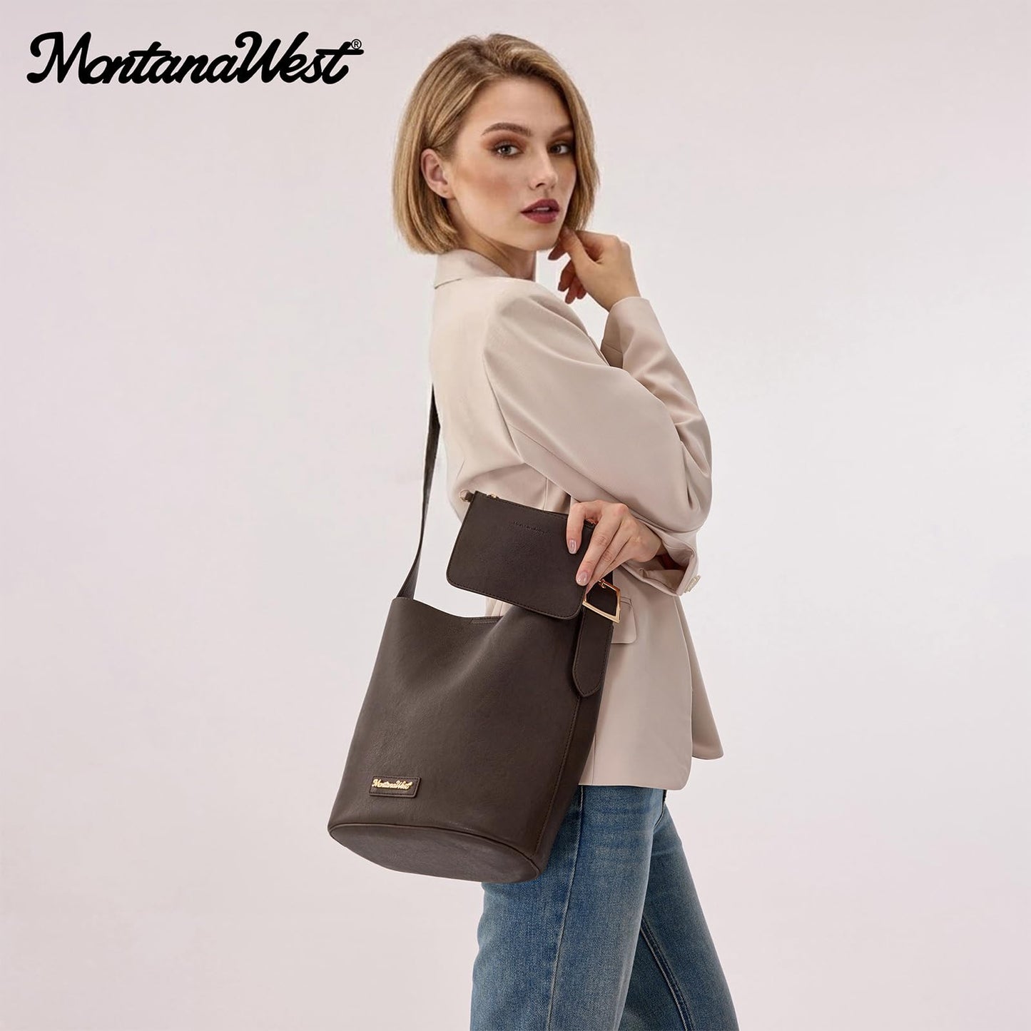 Montana West Medium Hobo Bags for Women with Coin Purse, Soft PU Leather Brown Bucket Shoulder Ladies Handbag with Adjustable Strap, MWC-626CF