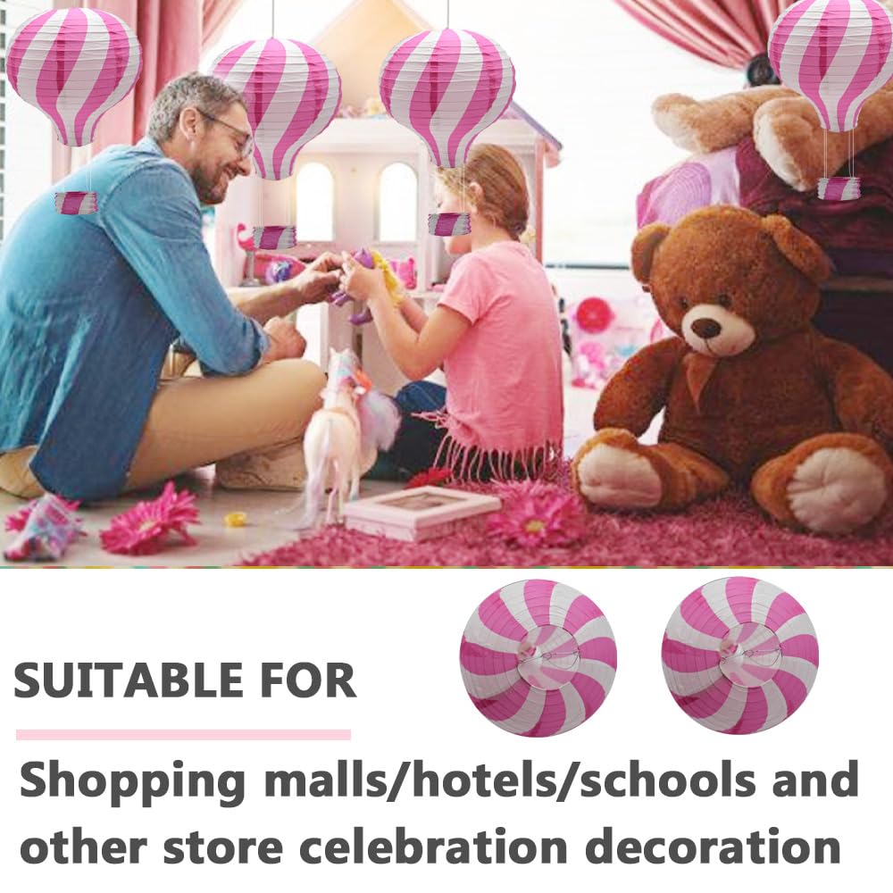 Ruidee 3 Pieces Hanging Hot Air Balloon Paper Lanterns 12 inch Paper Lanterns Set Decoration Ball Lamps for Wedding, Birthday, Anniversary, Christmas (Pink)