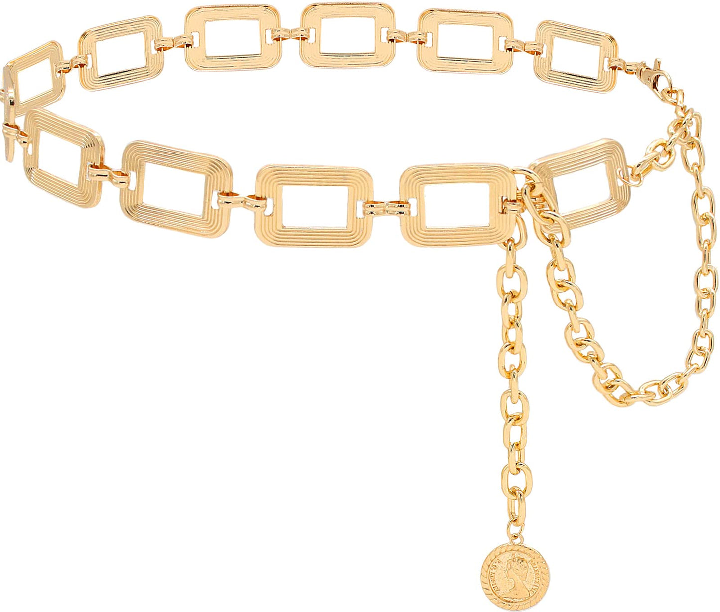 HIQUACC Women's Metal Waist Chain Chunky Body Jewelry Belly Link Belt (Square Gold-L)