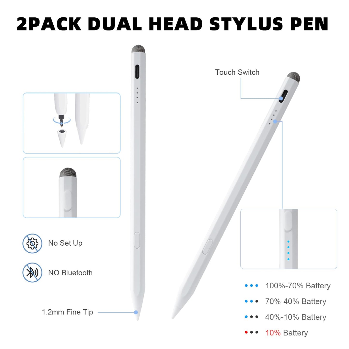 Stylus Pen for iPad Pencil 11th A16/10th Gen,2Pack Active iPad Pen Fast Charing,iPad Pencil Pro for 2018-2025 iPad 11 A16/10/9/8/7/6,iPadPro 13"/11"/12.9"/M4,iPadAir 6/5/4/3,iPadMiNi 7 A17 Pro/6/5 Gen