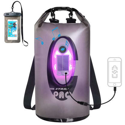 Qoolife Dry Bag Waterproof with Solar Bluetooth Speaker & Light - 20L Roll Top Dry Sack Keeps Gear Dry for Men Women Kayaking, Beach, Rafting, Boating, Hiking, Camping and Fishing