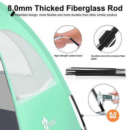 YITGOG Beach Tent Sun Shelter for 3-4 Person, Baby Beach Tent with UV Protection, 3 Mesh Roll Up Windows & 8.0mm Fiberglass, Easy Assemble (Green)
