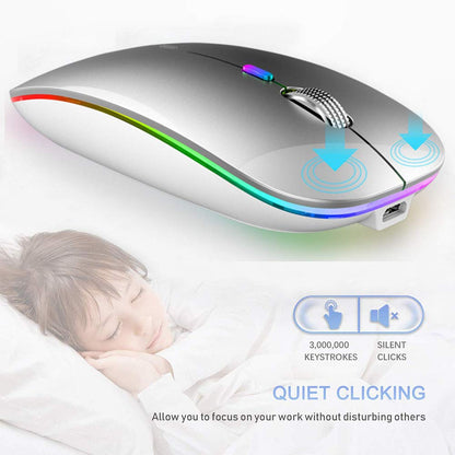 TENMOS Wireless Bluetooth Mouse, LED Slim (Bluetooth 5.1/5.0 + USB) 2.4GHz Rechargeable Silent Bluetooth Wireless Mouse with Type C Adapter for Laptop/MacBook/iPad OS 13 and Above (Matte Black)