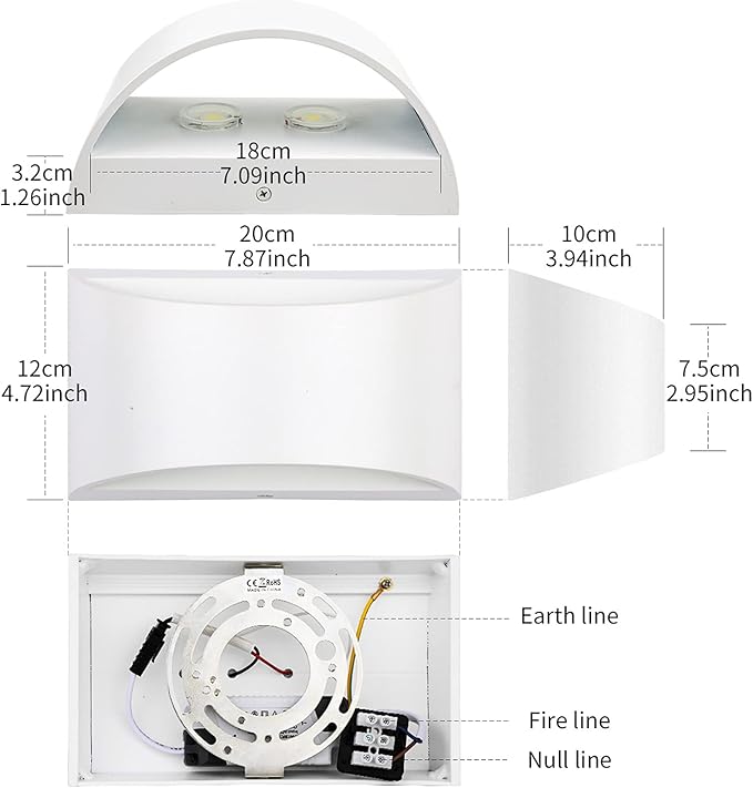 Lightess Indoor LED Wall Lamp 12W Dimmable Up Down Wall Light for Living Room Bedroom Hallway Staircase Cool White