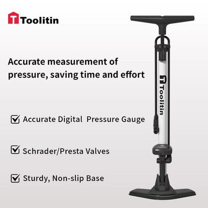 TOOLITIN Bike Pump with Precision Digital Pressure Gauge,Floor Bicycle Tire Pump Compatible with Presta and Schrader Valve, Air Pump for Bicycle, Balls, Scooter, etc.
