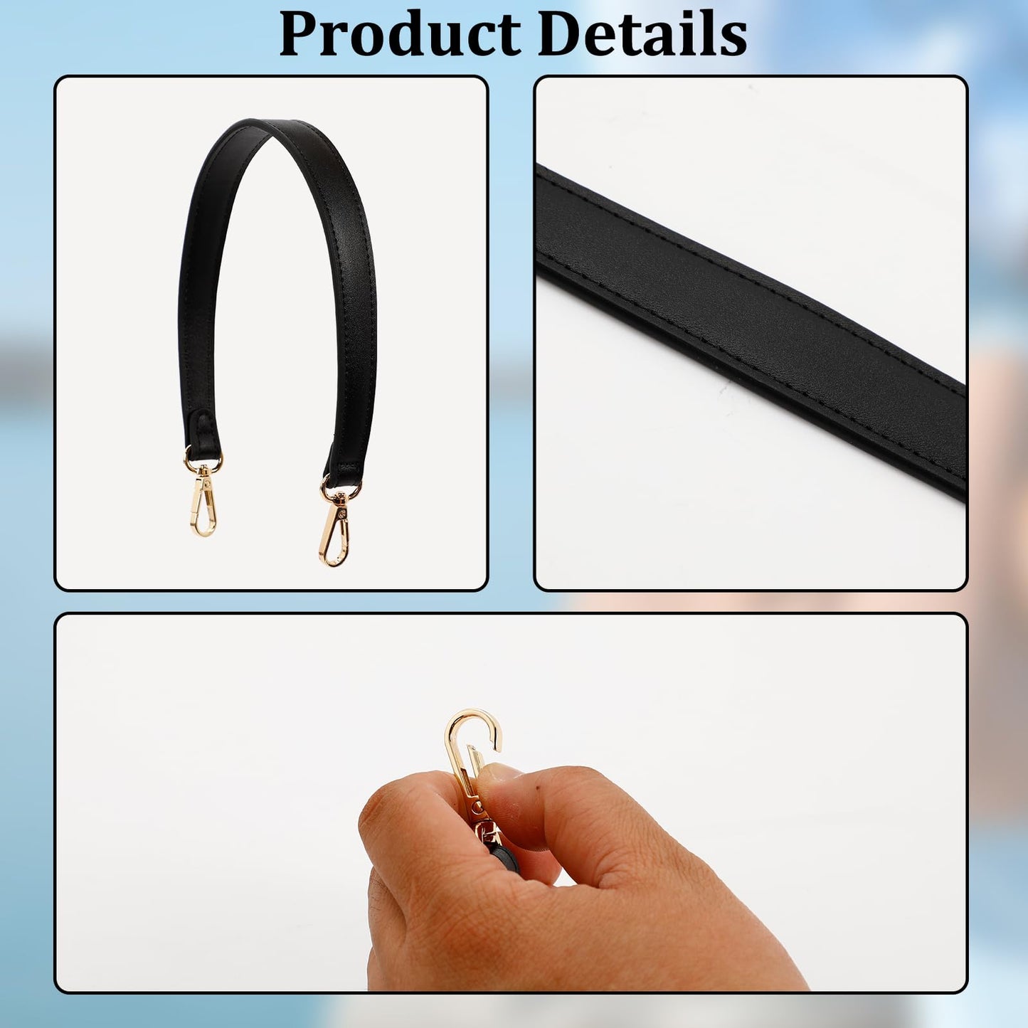 cadupor Black Leather Purse Strap, PU Leather Purse 1 Inch Wide 19 Inch Long Purse Strap Replacement with Swivel Clasps for Tote Shoulder Bag