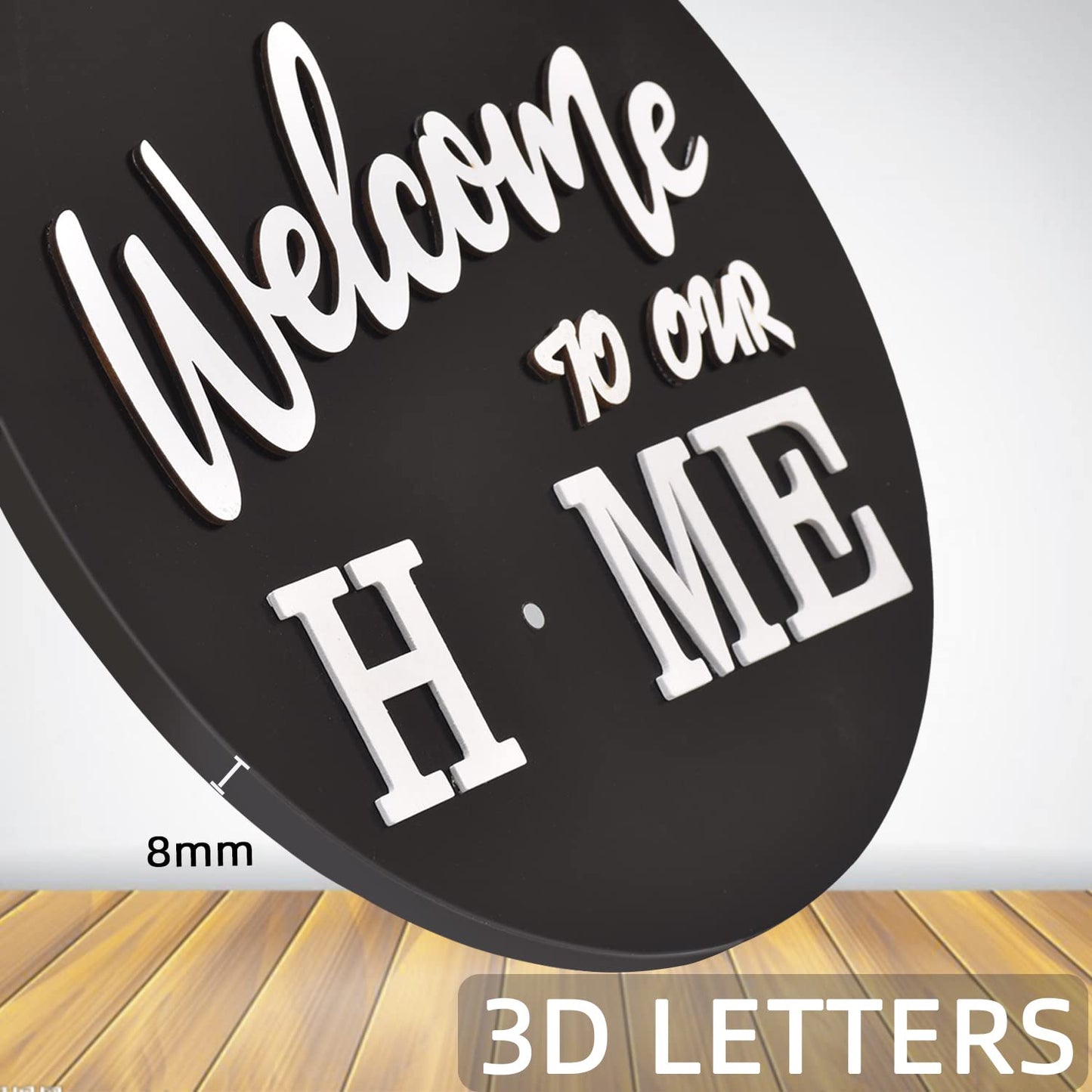 Interchangeable Welcome Home Sign, Front Door Decor With 4 Seasonal Wreaths and 21 Changeable Icons, Rustic Wood Wall Porch Hanger for Holiday Halloween Christmas Housewarming Gift (Black)