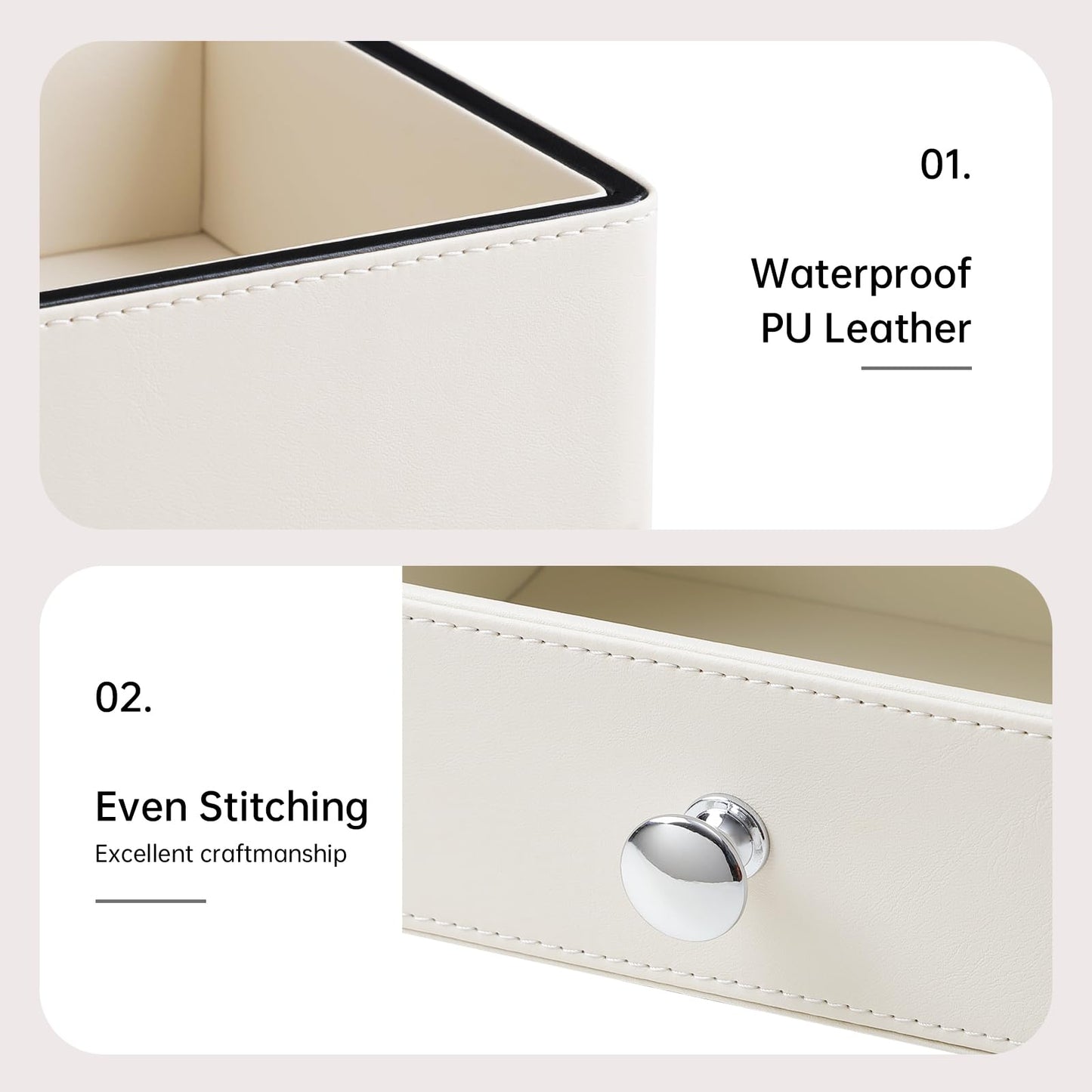 MEIBOOCH PU Leather Desk Organizer with Drawer, Multifunctional Nightstand Organizer, Waterproof Makeup Organizer for Vanity Bathroom Countertop Bedside Table (Beige)
