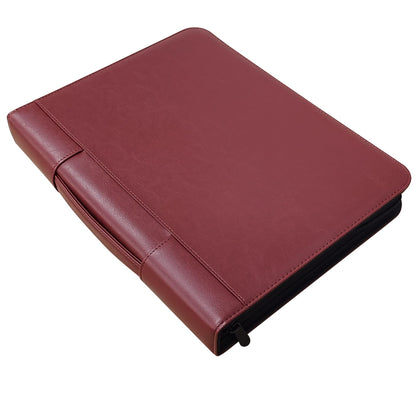 WEYEAH Faux Leather 3 Ring Portfolio Binder With Handle, Business Padfolio for Men & Women, Zippered Document Organizer for Home & Office Use, Including Clipboard, Notepad and Sheet Protectors (Brown)