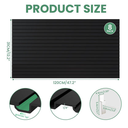 Noliven Slatwall Panel Wall Storage Systems, 4x8 ft Slat Wall Paneling Garage Wall Organizer with Six Hooks, Heavy Duty Wall Mounted PVC Wall Rack, Black