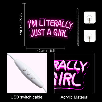 Lucunstar I'M Literally Just A Girl Neon Sign,Pink Led Sign,Led Neon Light for Wall Decor,Light Up Sign for Bedroom,Dimmable Switch USB Connectivity Neon Signs for Girlsroom Decor,Party Light
