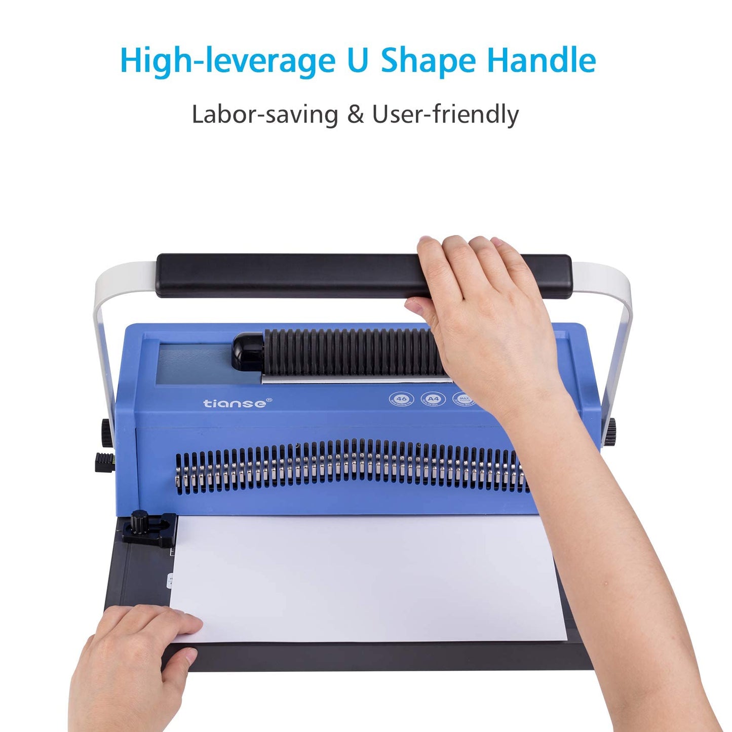 TIANSE Spiral Coil Binding Machine, Manual Book Maker Punch Binder with Electric Coil Inserter, Disengaging pins, Adjustable Side Margin, Comes with 100pcs 5/16'' Plastic Coil Binding Spines & Plier