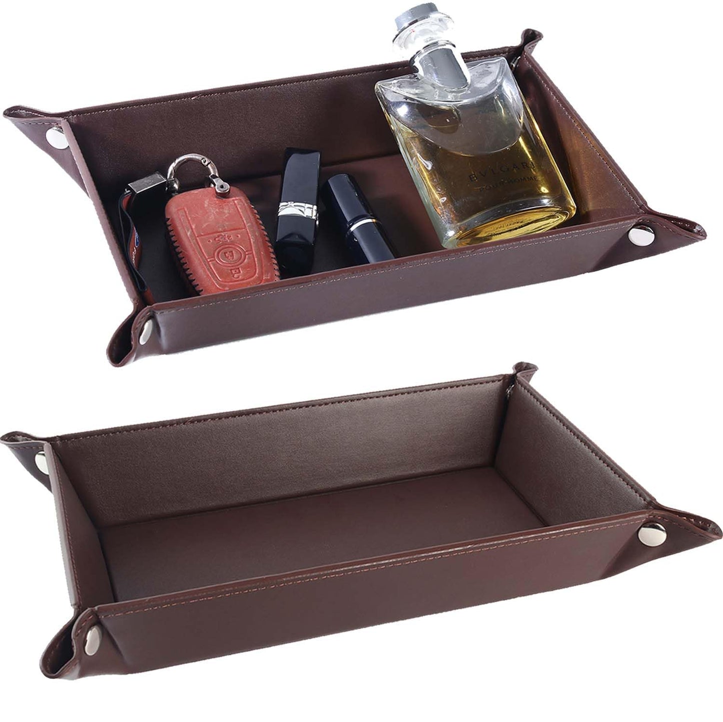 ABCHCHS Valet Tray for Men Women 2 Pack - PU Leather Travel Catchall Tray Organizer - Desk Bedside Nightstand Storage Box for Jewelry Key Phone Remote Controller Wallet Watch Glasses -Rectangle